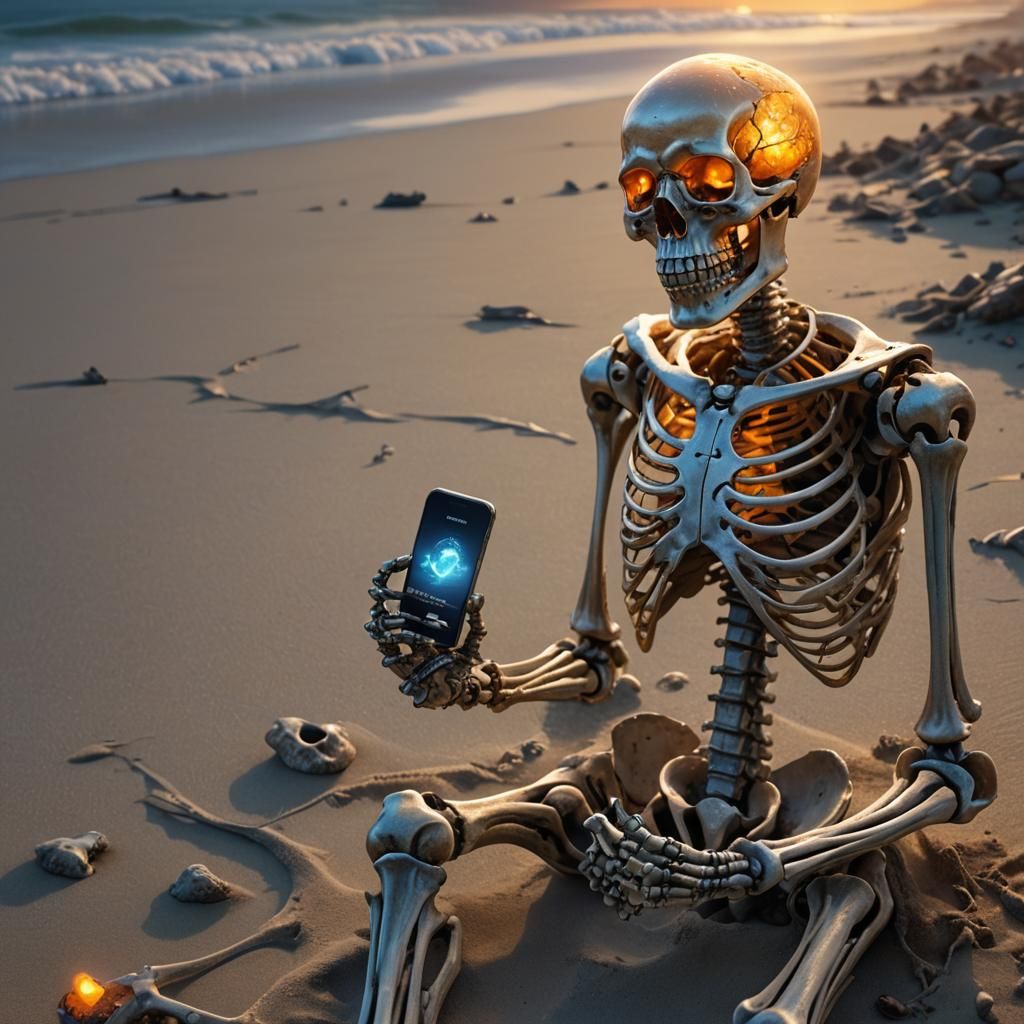 Skeleton's Sunset Call: Fantasy Matte Painting