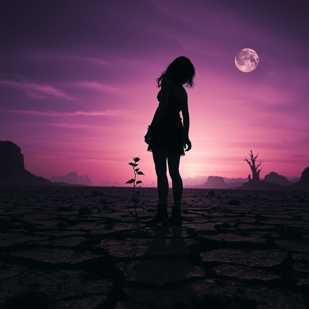 Post-Apocalyptic Woman and Sapling in Gritty Photorealism