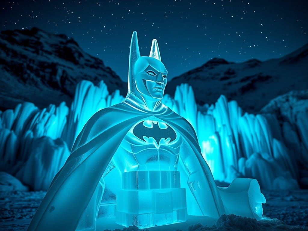 Batman in an Icy Nighttime Landscape, Under Starlight