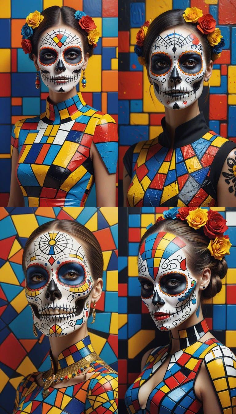Day of the Dead Skull Makeup with Mondrian Dress