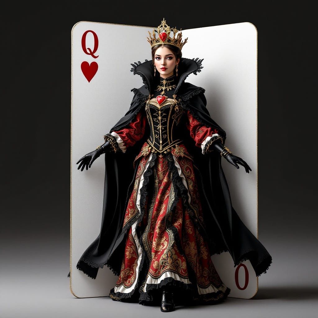 Photorealistic Queen of Hearts in Tudor-Style Attire Steps O...