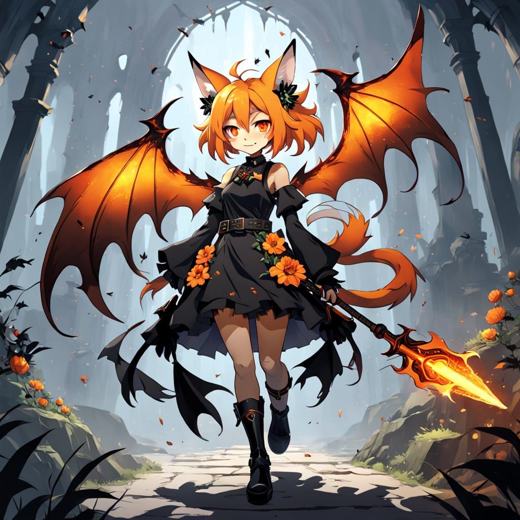 Surreal Anime Demon Fox Goddess with Wings