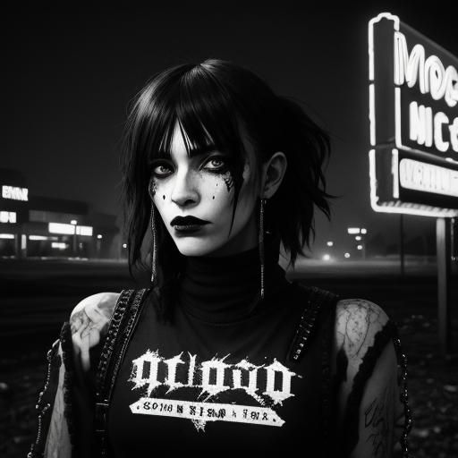 Cyberpunk Fashion Model in Goth Coffee Shop