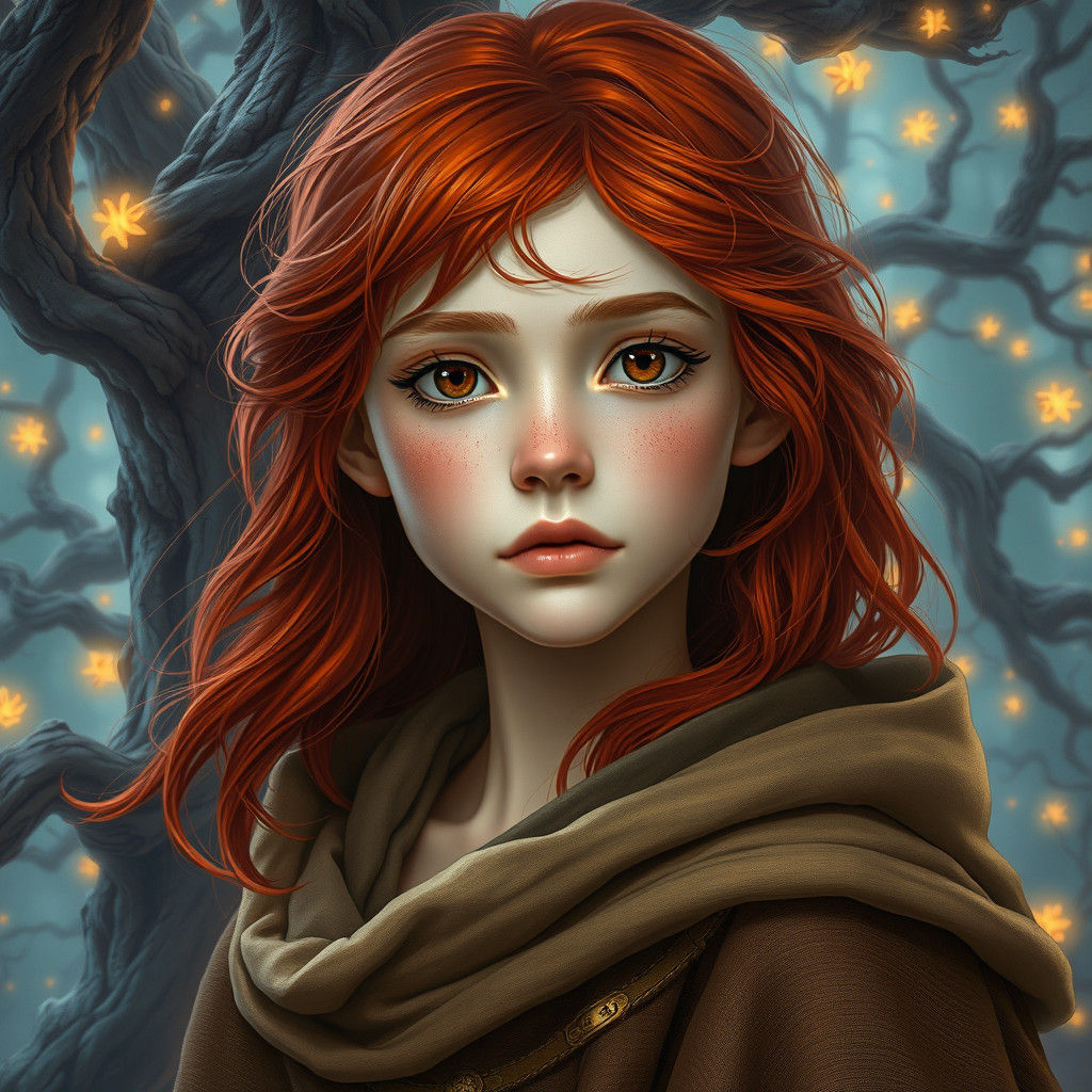 Mystical Redhead in Dreamlike Forest: Matte Painting