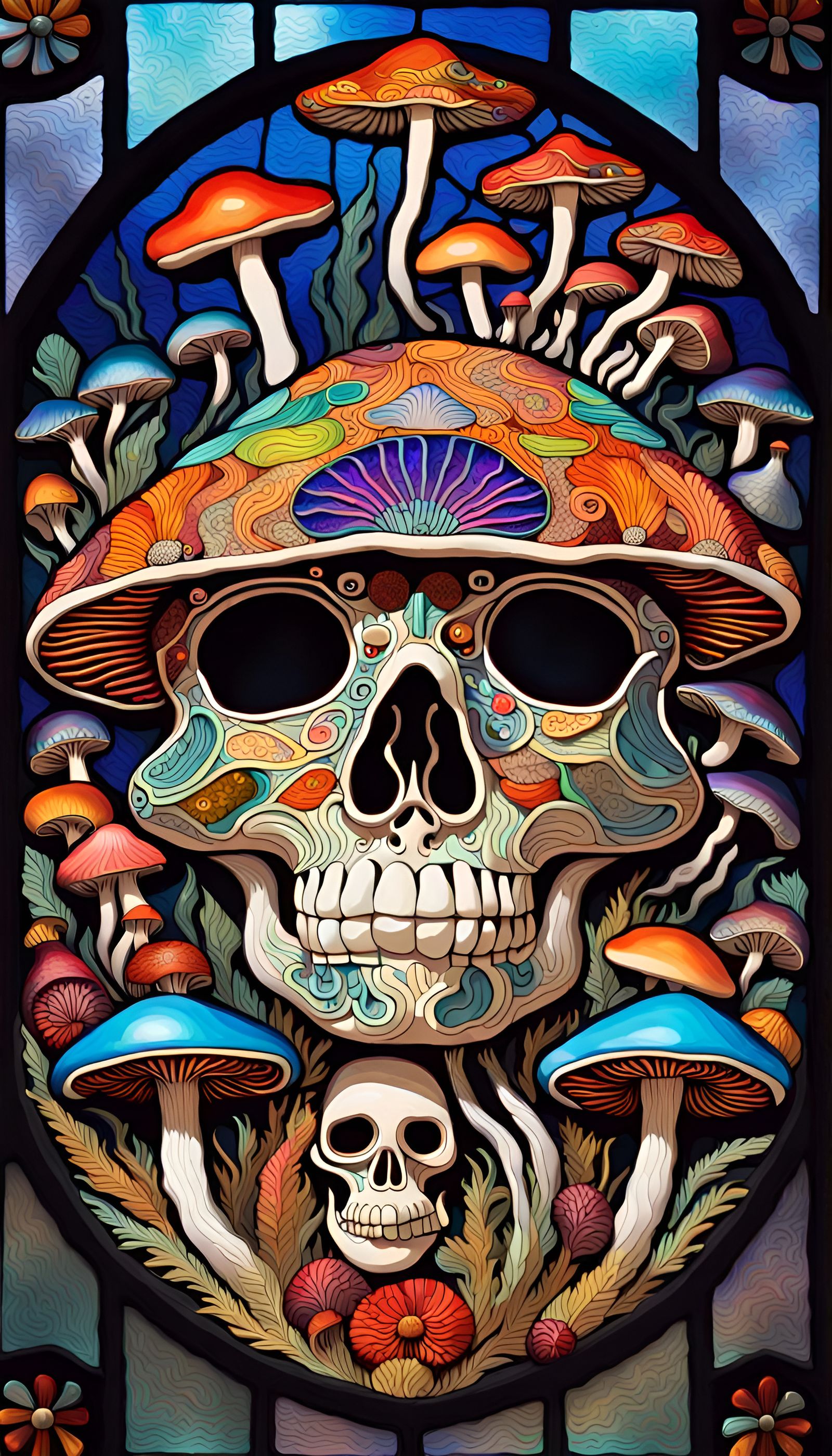 Dia de los Muertos Mushrooms in Art Nouveau Style