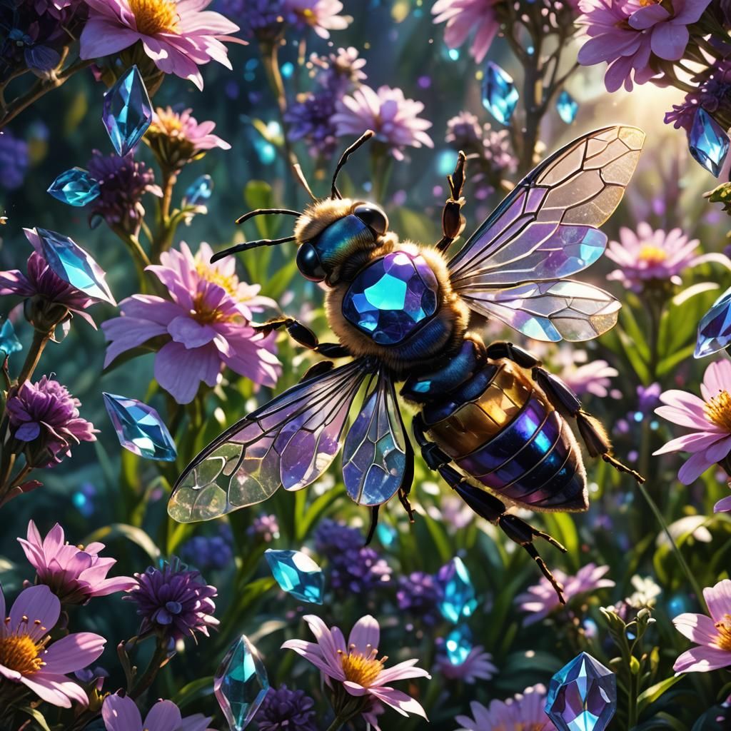 Diamond Bee in Lush Fantasy Garden