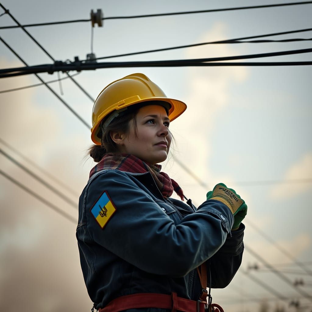 Young Slavic Woman Repairs Infrastructure