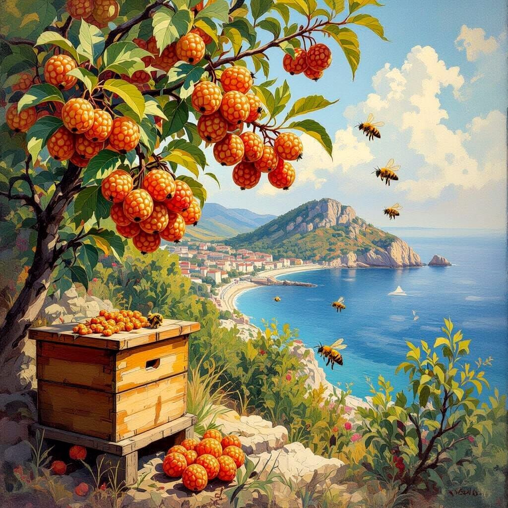 Crimea Outline with Jujube Tree and Honey Bees