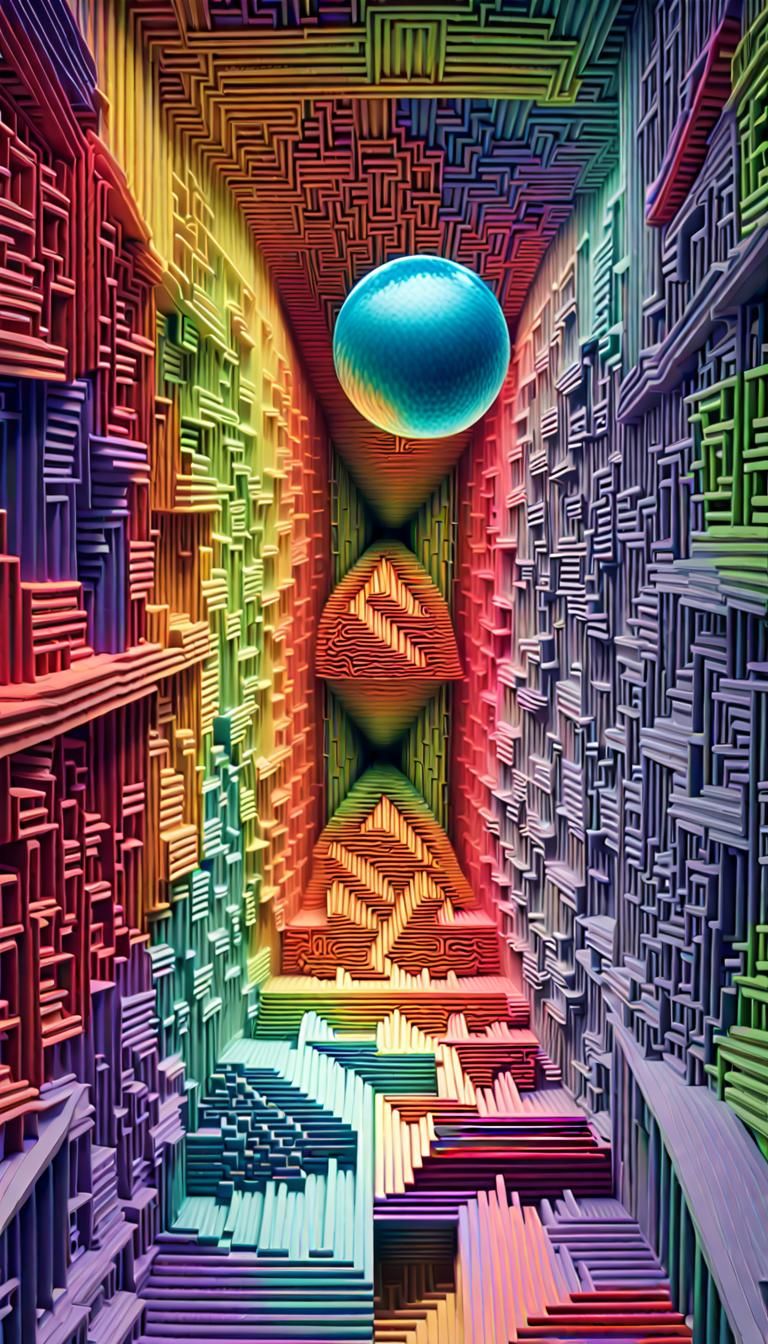 Glowing Iridescent Vortex of Infinite Depth in 3-D Effects