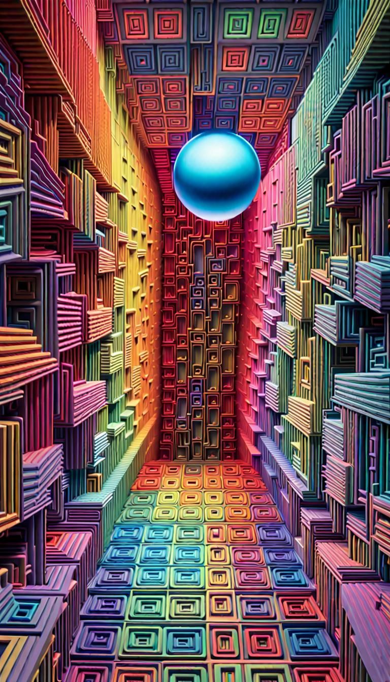 Glowing Iridescent Vortex in Psychedelic Art Deco Style