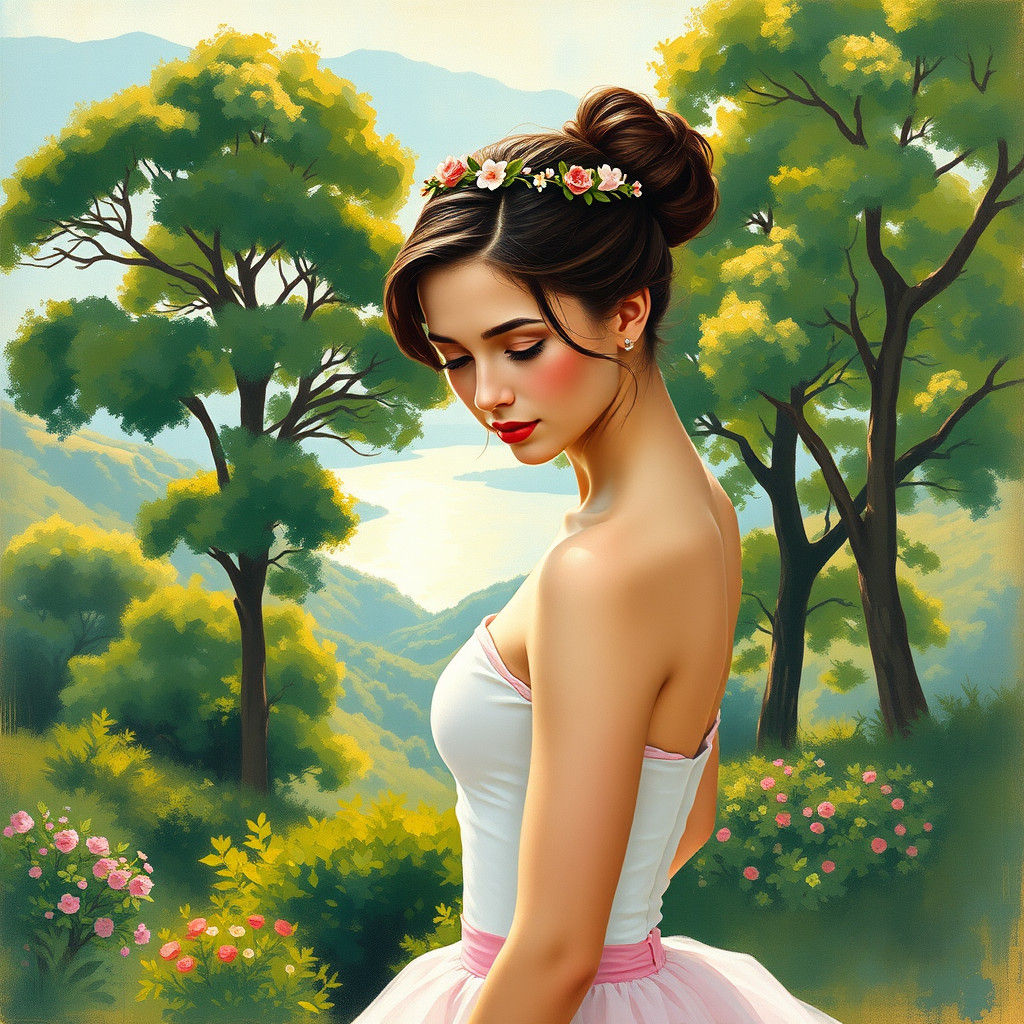 Ballerina in Impressionist Style with Floral Crown