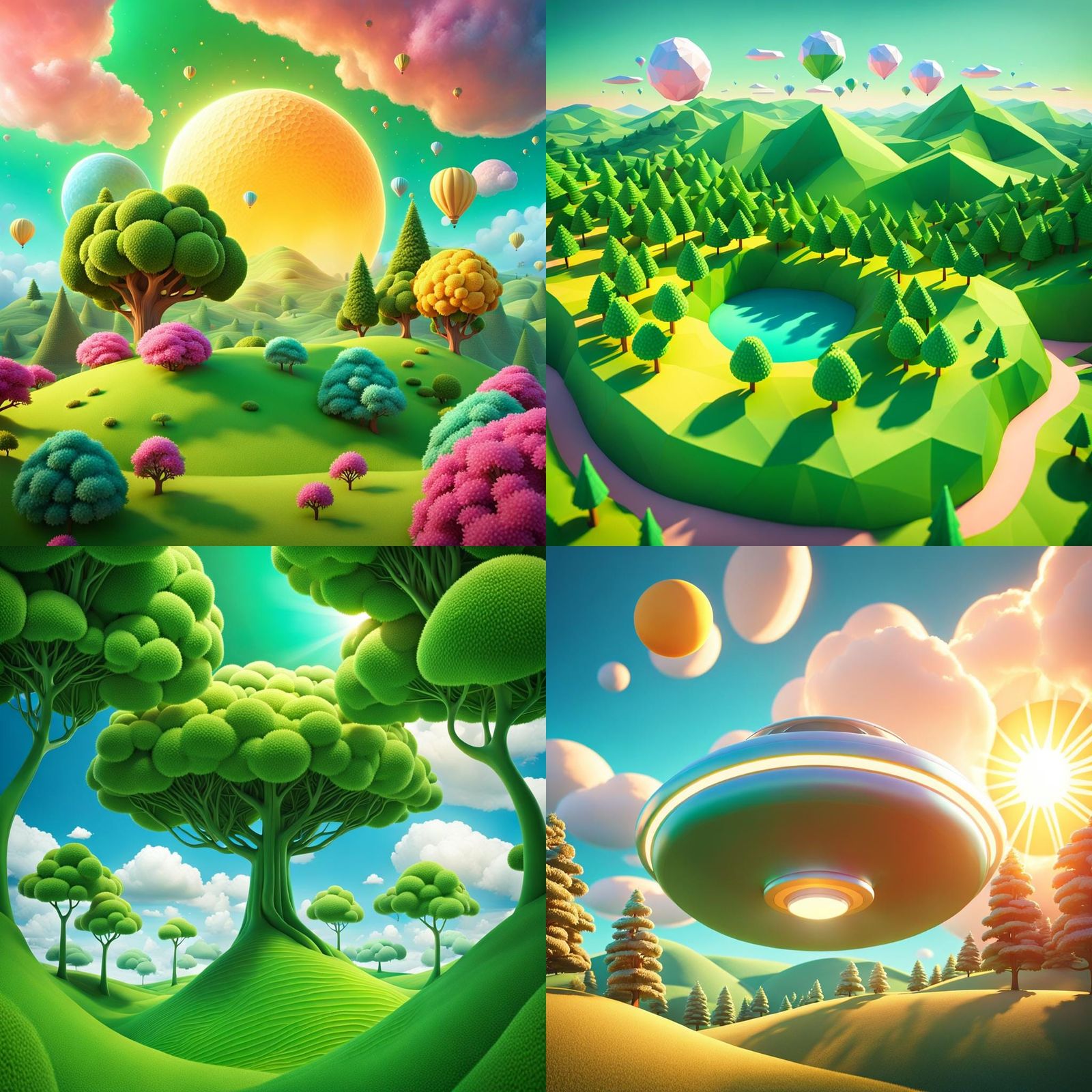 UFO Floats Through Cheerful Sky: 3D Rendered Art