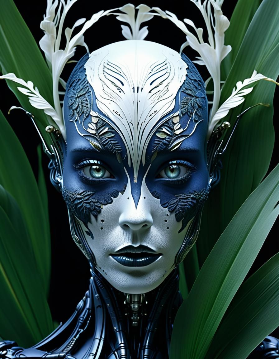 Biomechanical Cyborg Death Angel in Art Nouveau Style