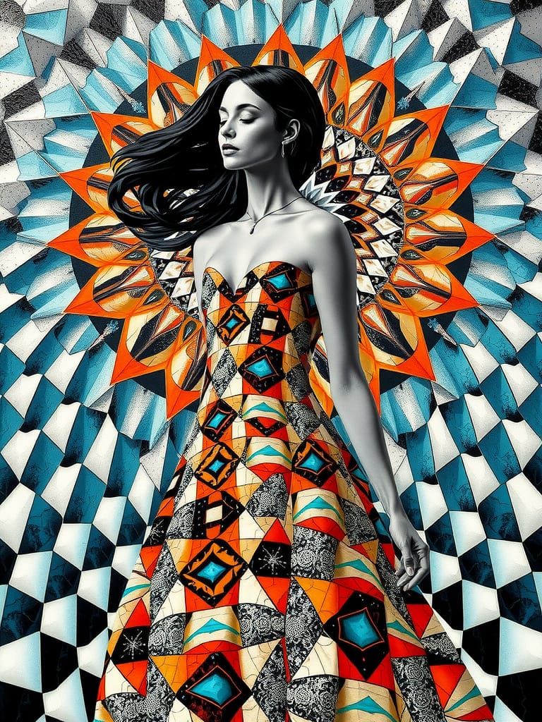 Surreal Woman Portrait in Mixed Media Collage