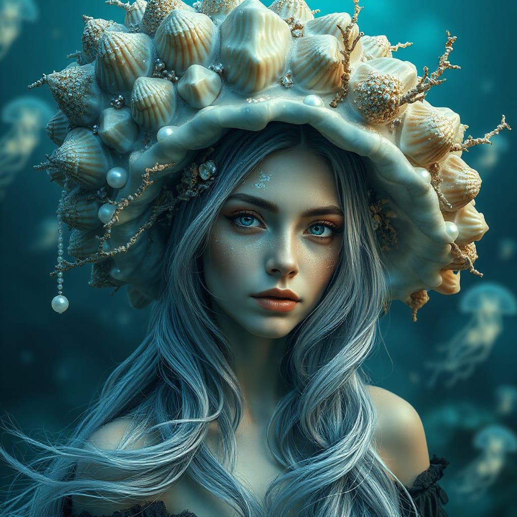 Mysterious Sea Sorceress with Seashell Hat