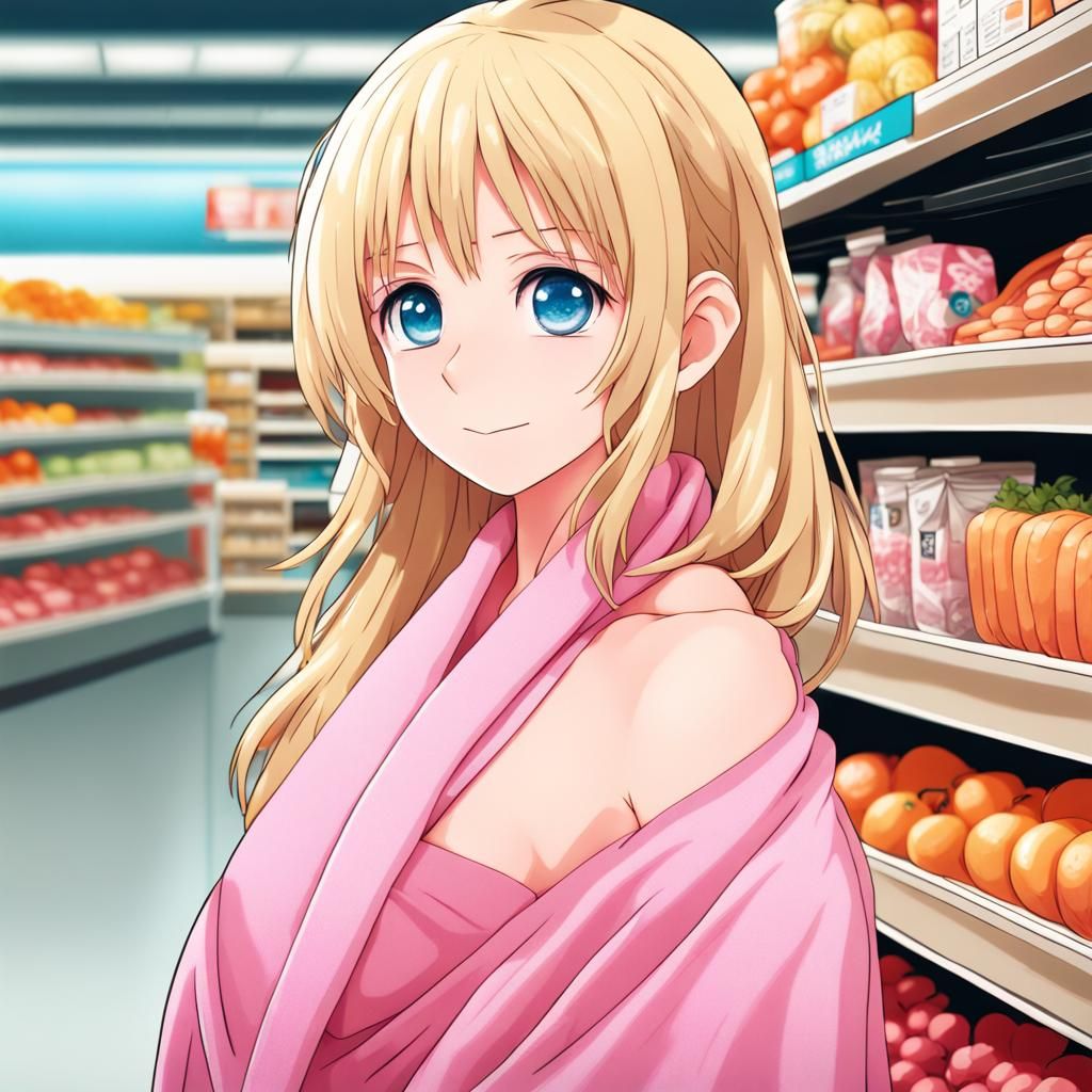 Blonde Girl in Grocery Store, Anime Style