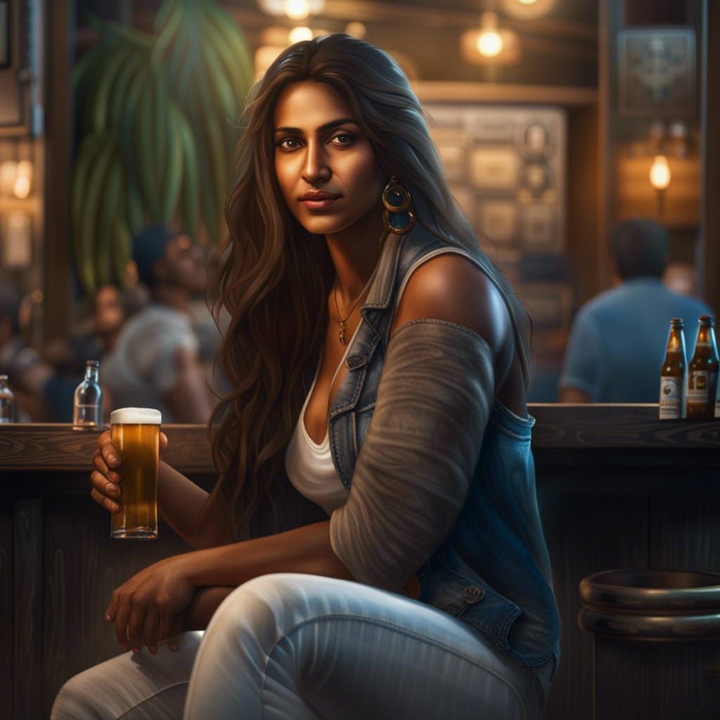Hyperrealistic Photo of Indian Woman at a Bar