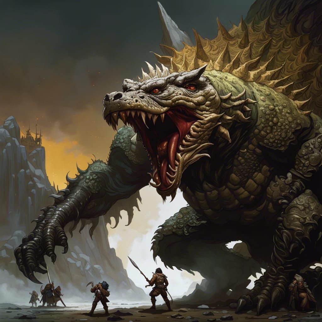 Monstrous Ape-Horse-Crocodile Chimera in Fantasy Art Style