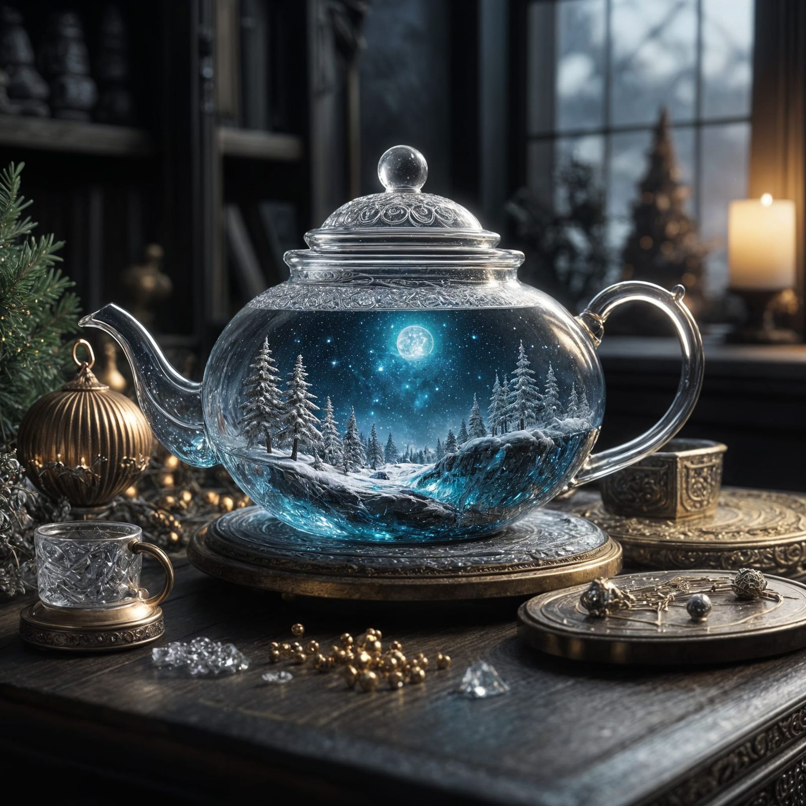 "Stunning and beautiful starlit winter cristmas landscape po...