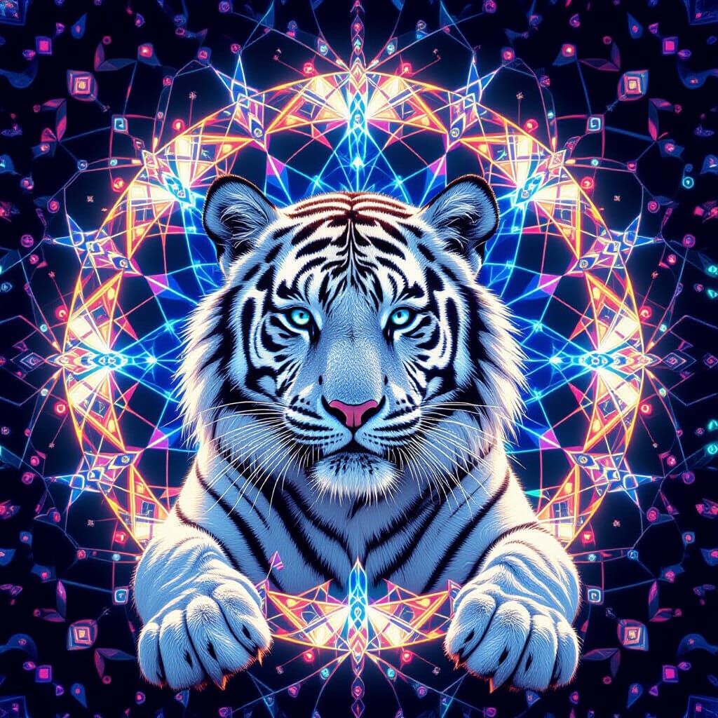 Kaleidoscope Tiger in Bioluminescent Wool, Hyperrealistic St...