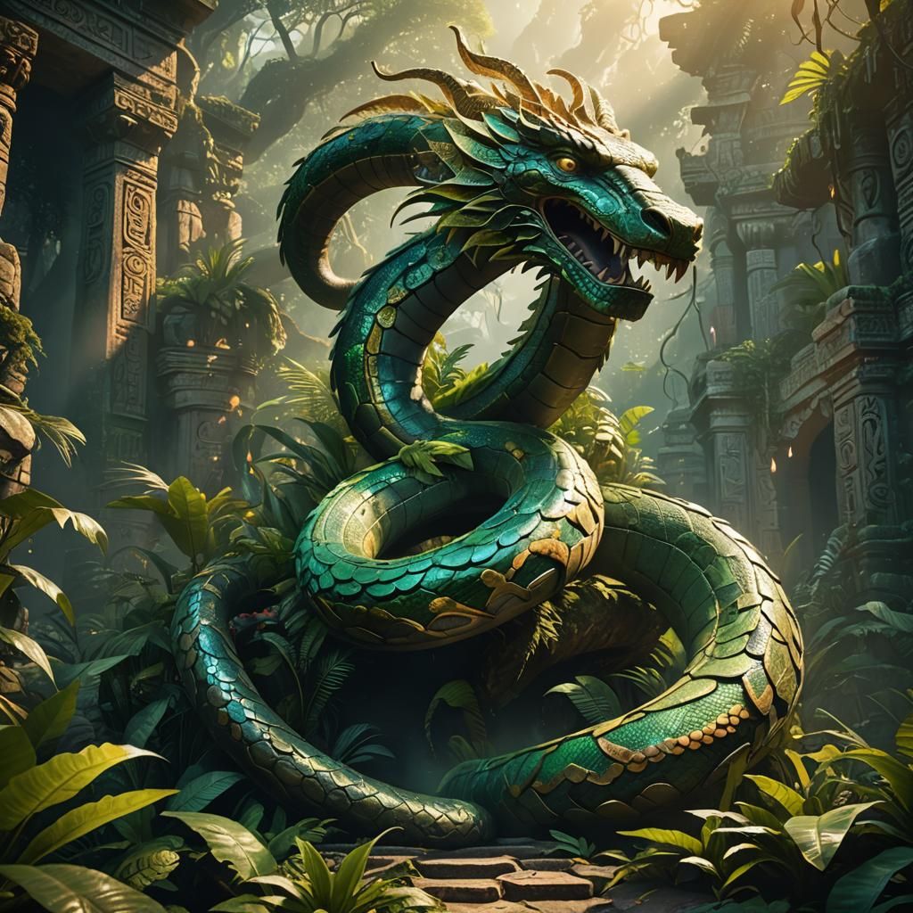 Colossal Serpent in Mystical Aztec Jungle