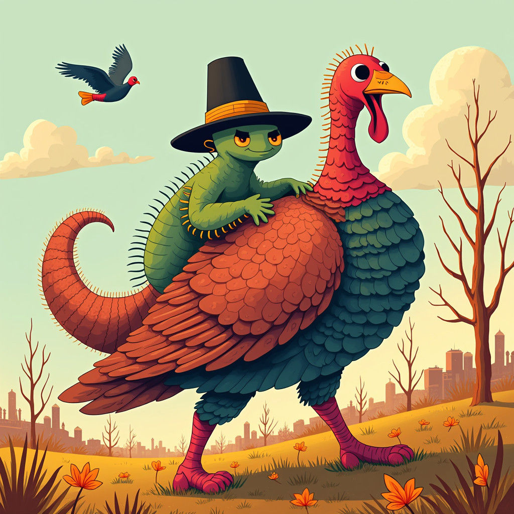 Centipede Pilgrim Rides a Turkey: Children's Book Illustrati...