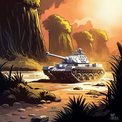 Imperial Guard Tank on Tropical Floodplain, Comic Art