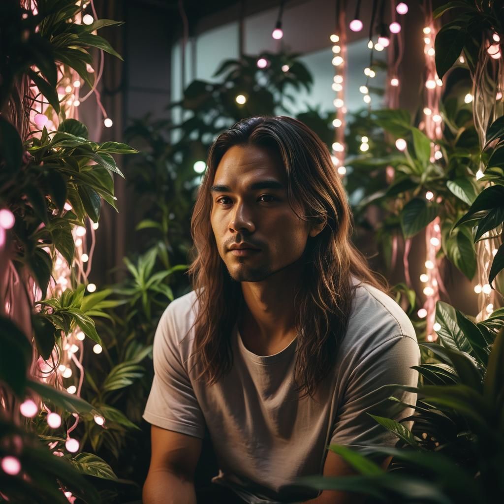 Moody Nu-Metal Portrait with Pink and White Lights