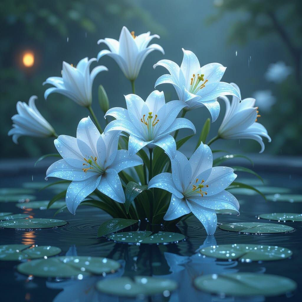 Ethereal Dewlily Lilies in Dark Fantasy Style
