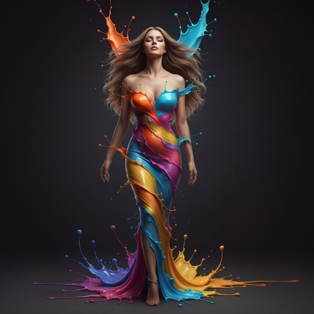 Surreal Liquid Paint Gown Portrait in Fantasy Style
