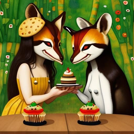 Anteaters Eating Cupcakes: Whimsical Watercolor Illustration