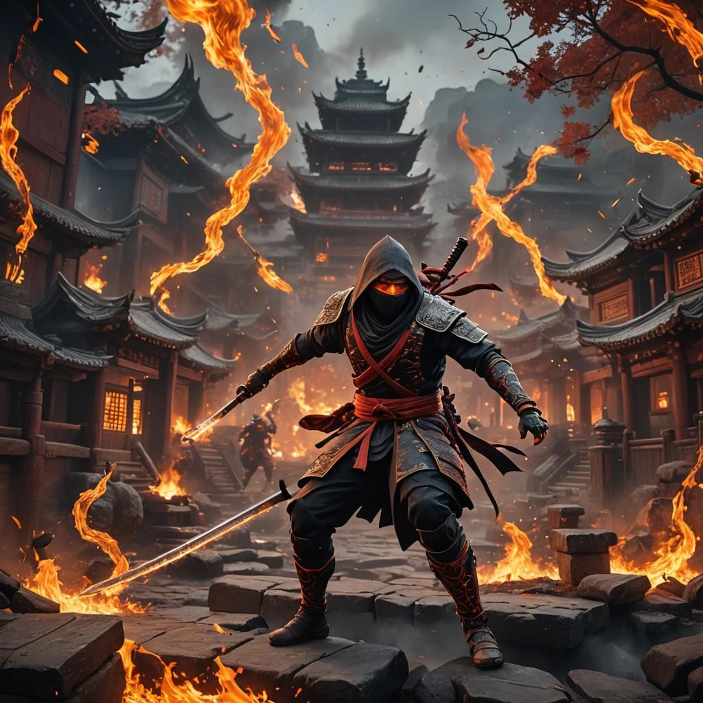 Dynamic Fire Ninja Concept Art