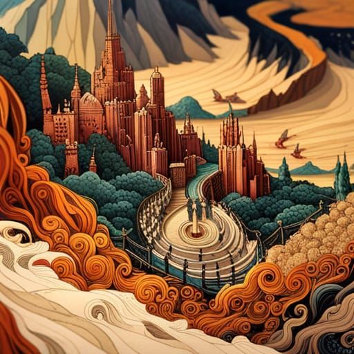 Pastel Layered Paper Fantasy World, Detailed Paper Art