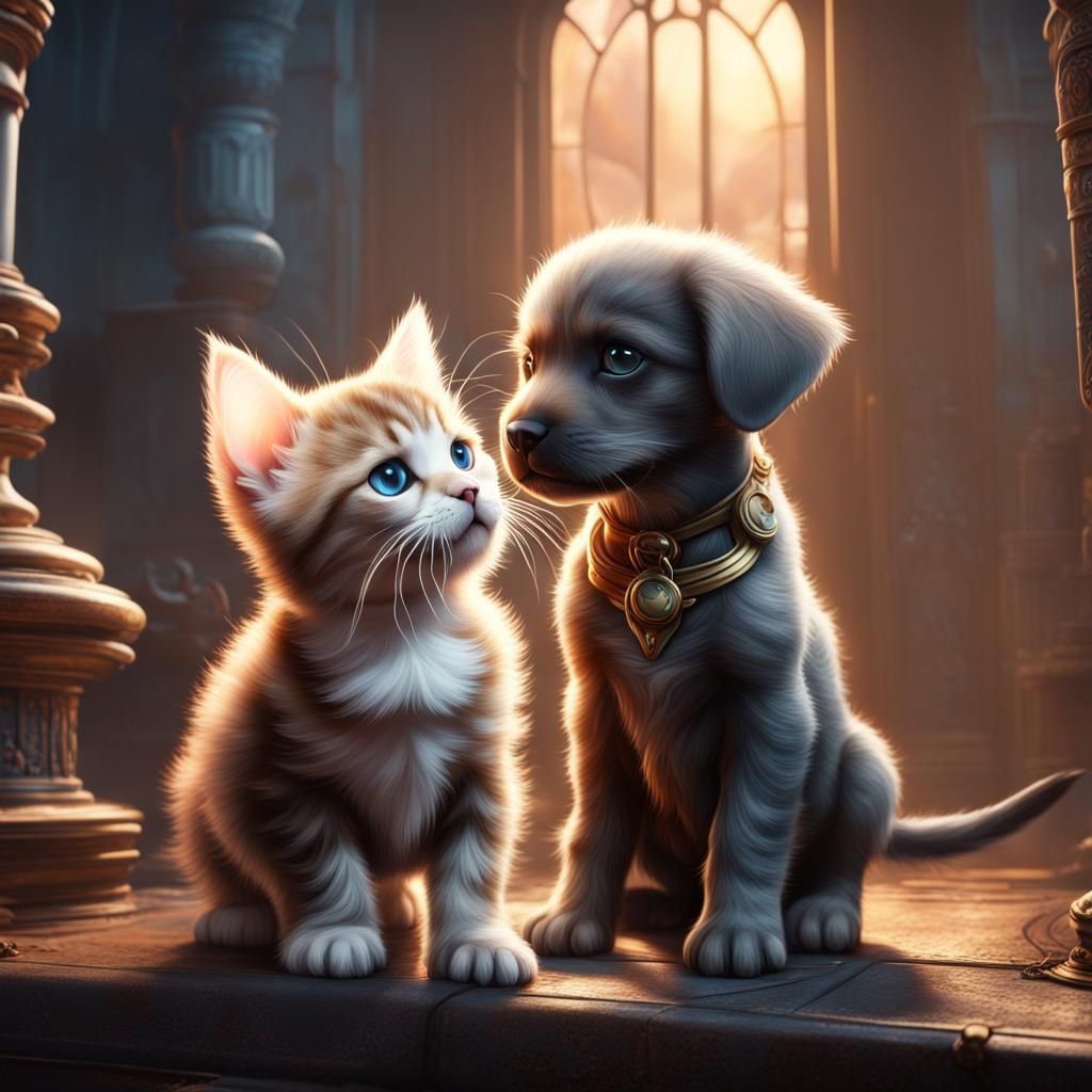 Puppy and Kitten Fantasy Concept Art