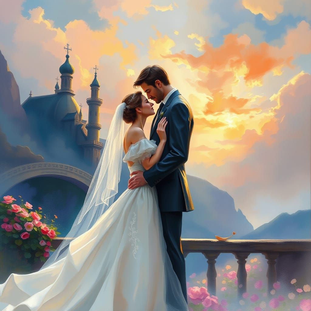 Ethereal Church Wedding: Gouache Impressionist Masterpiece