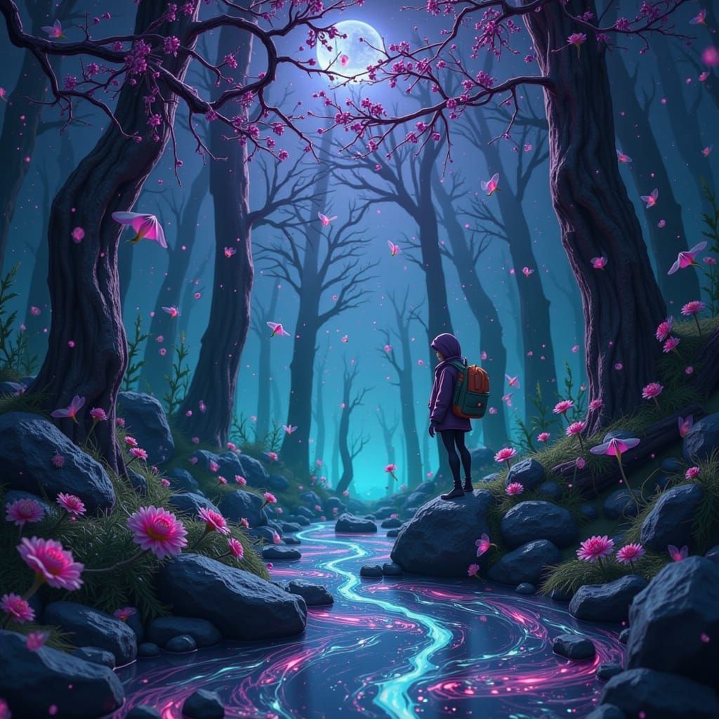 Eerie Bioluminescent Scene in Dark Fantasy Style