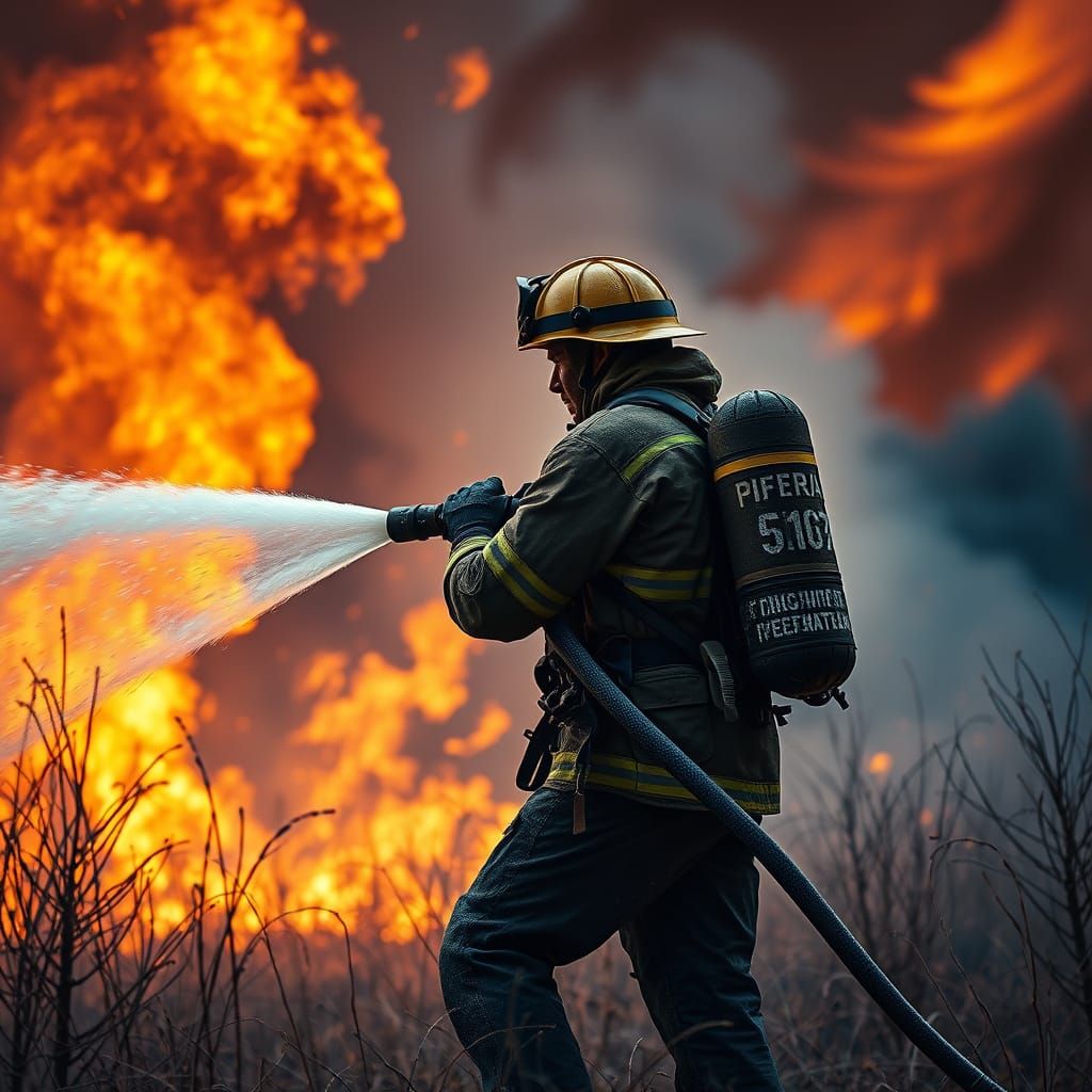 Rugged Firefighter Battles Colossal Wildfire in Vibrant, Smo...