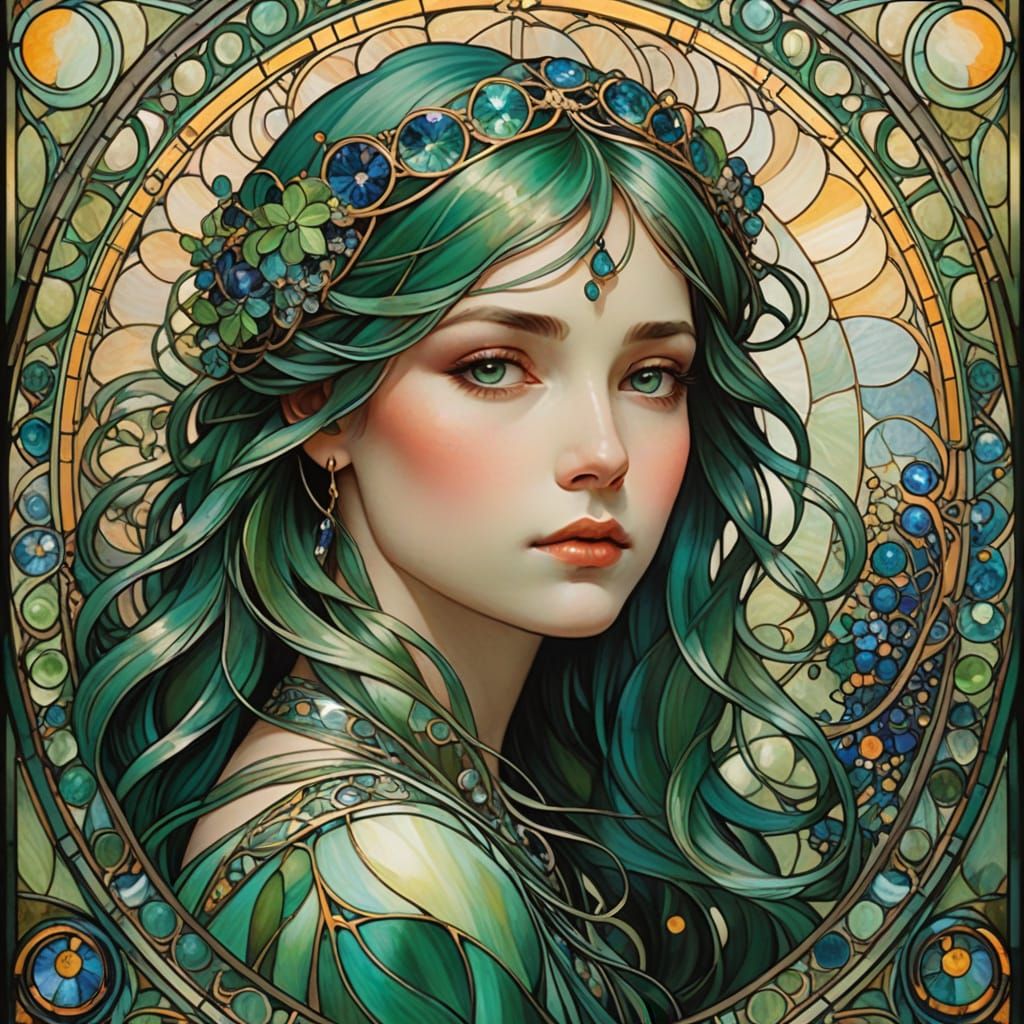 Vibrant Art Nouveau Stained Glass Masterpiece