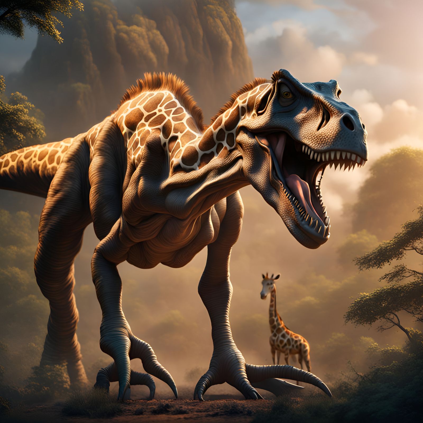 Giraffe-Necked T-Rex in Detailed Matte Painting Style