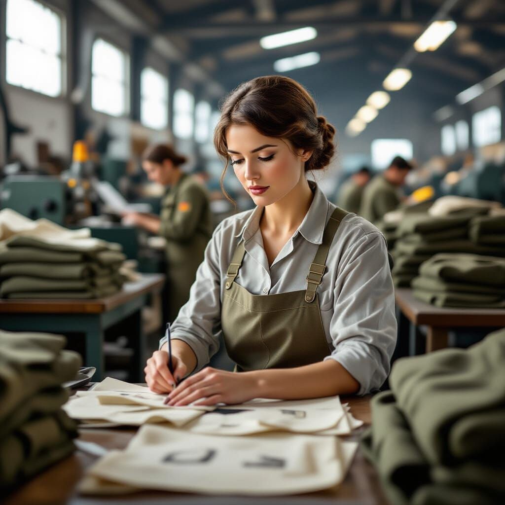 WW1 Factory Worker: Determined American Woman in Photorealis...