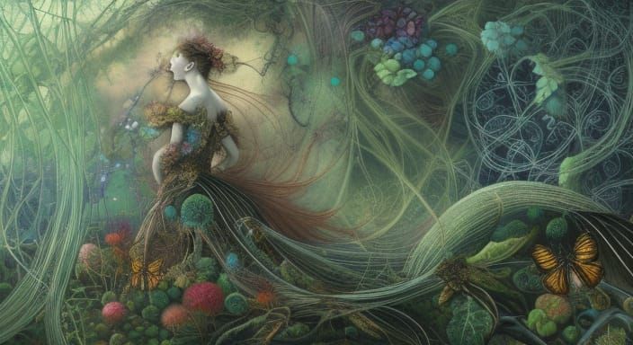 Dragonfly-Human Hybrid in Forest, Fashion Magazine Art