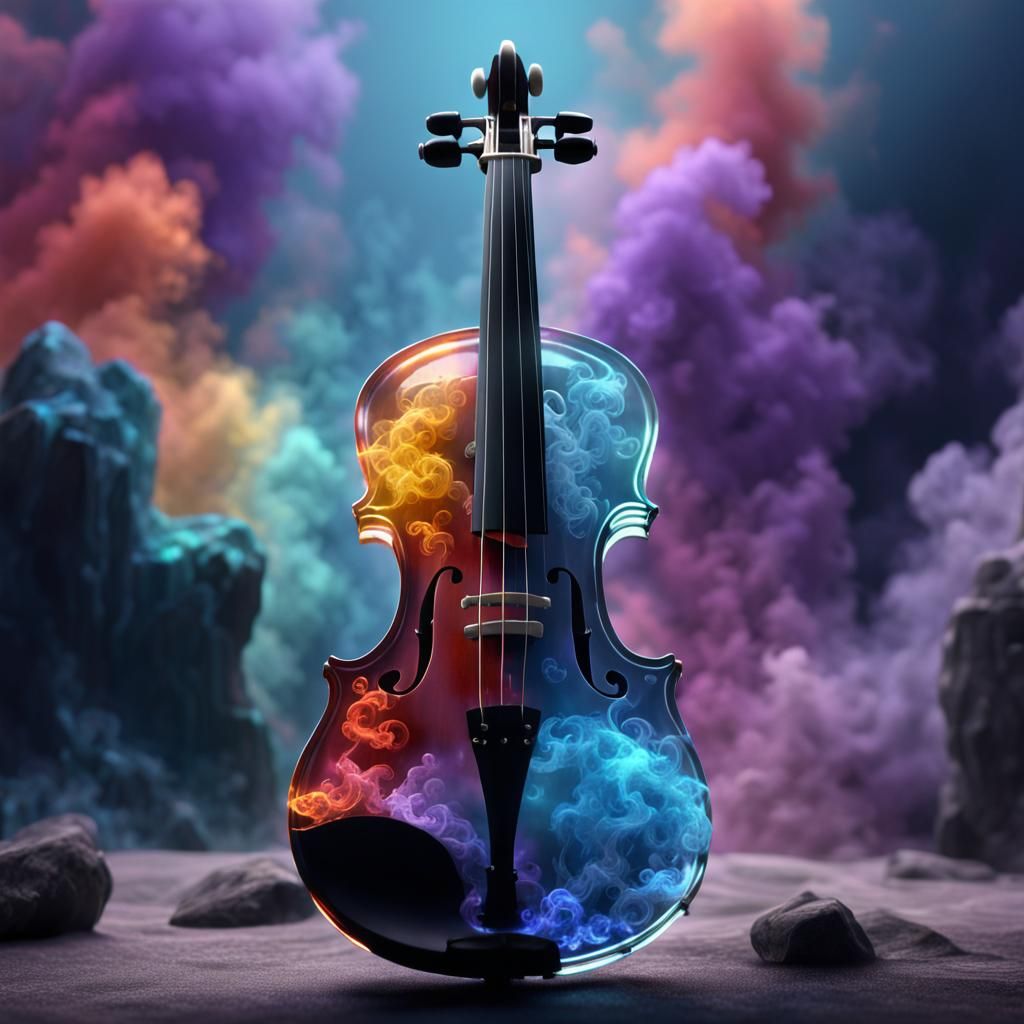 Crystal Violin with Colored Smoke Background