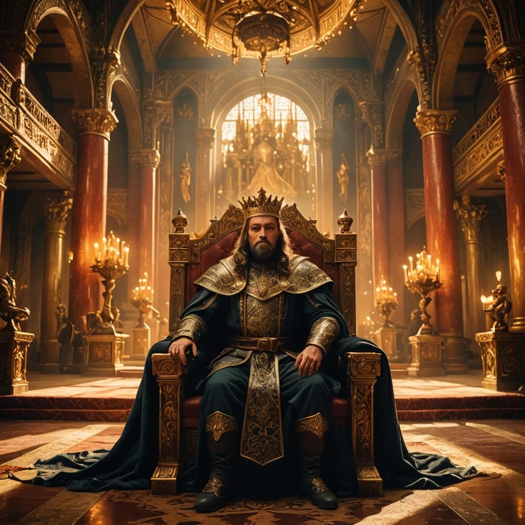 Majestic King in Grand Hall: Cinematic Fantasy Art