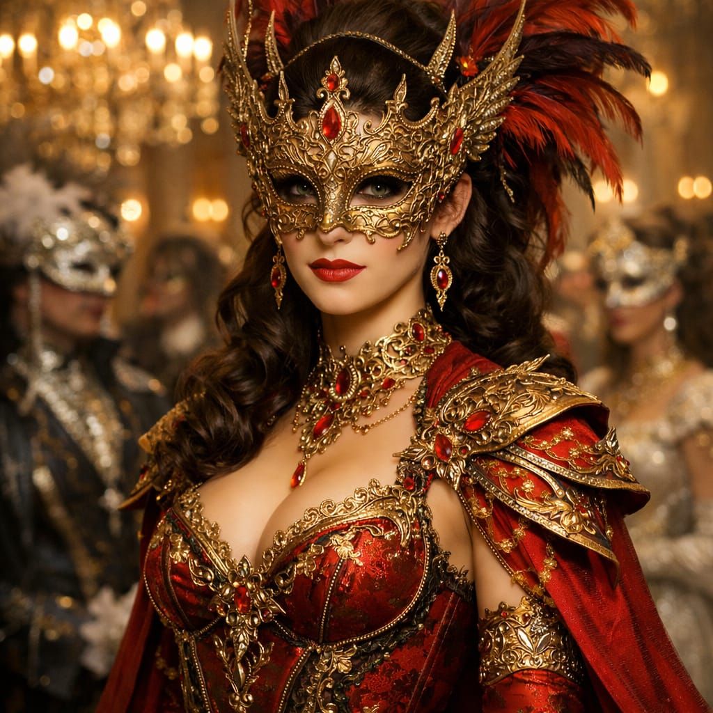 Ornate Masked Woman in Venetian Ballroom Fantasy Portrait
