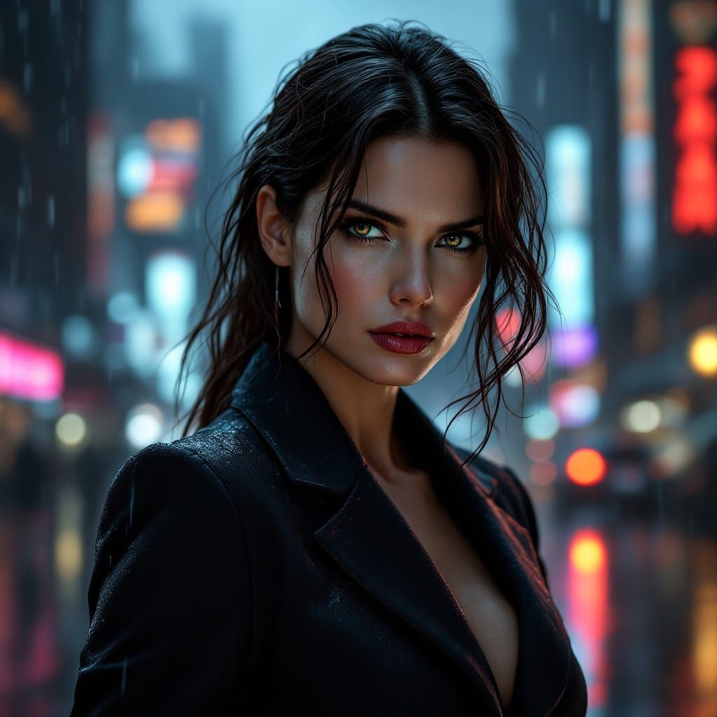 Lois Lane in Rain-Soaked Metropolis, Hyperrealistic Style