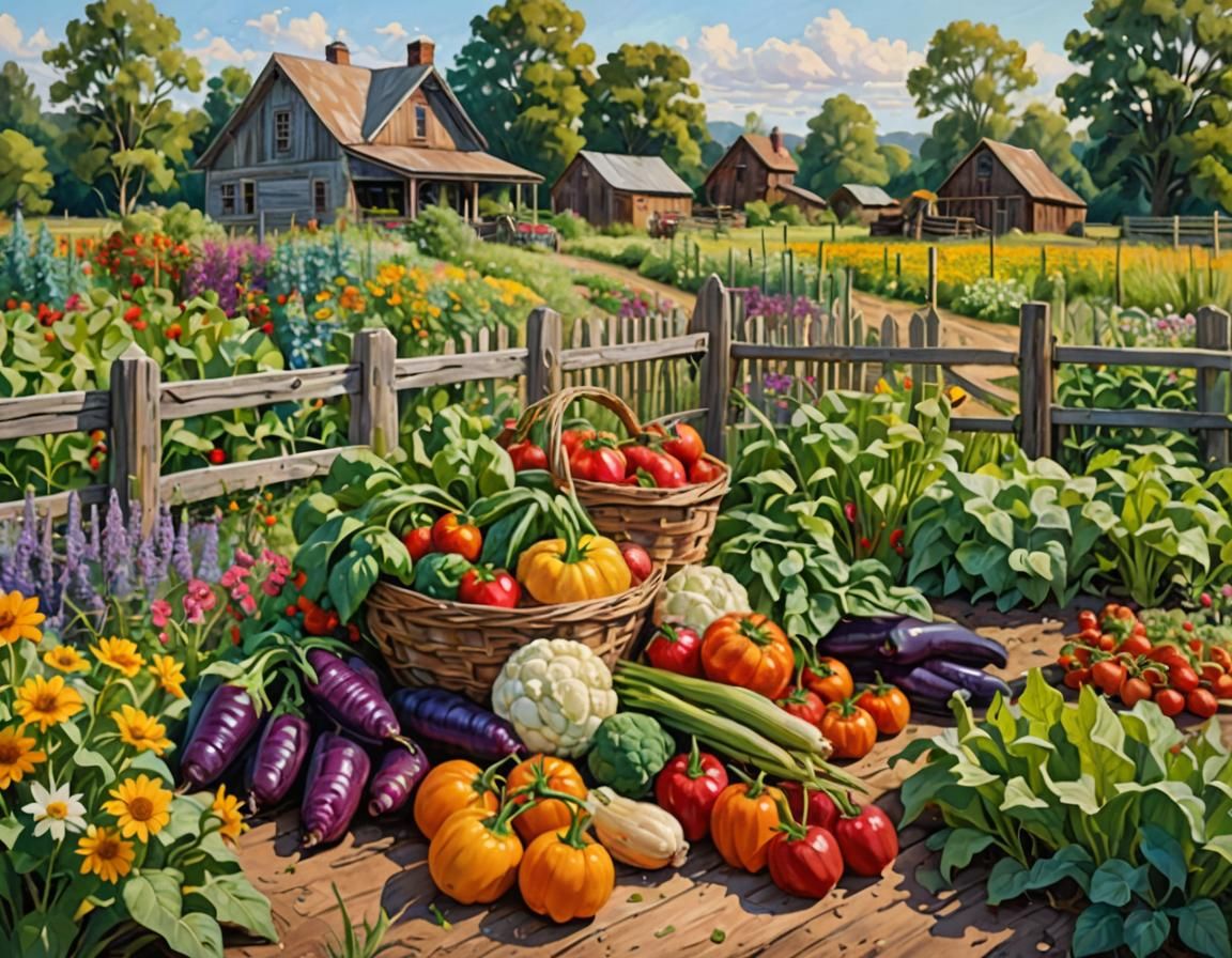 Heirloom Vegetable Garden Oil Painting