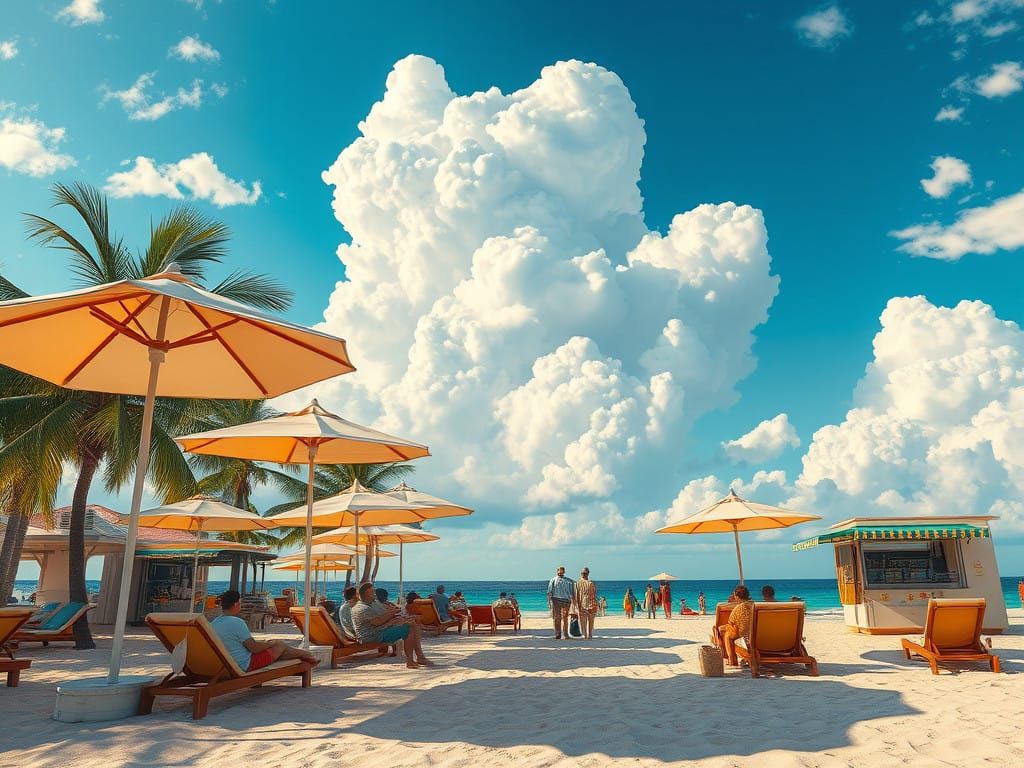 Idyllic Beach Scene in Serene, Pastel Hues