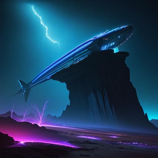 Electric Eel on Mars in Surreal Neon Style