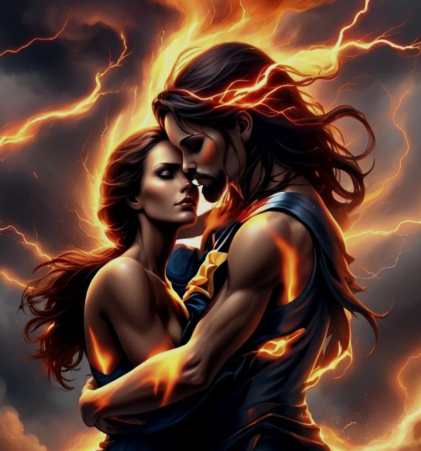 Fiery Woman Endures Storm with Strength