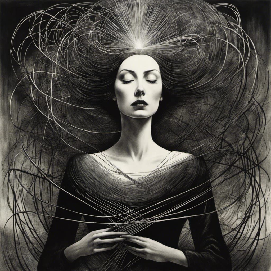 Woman in Abstract Crosshatch, Dark Fantasy Style